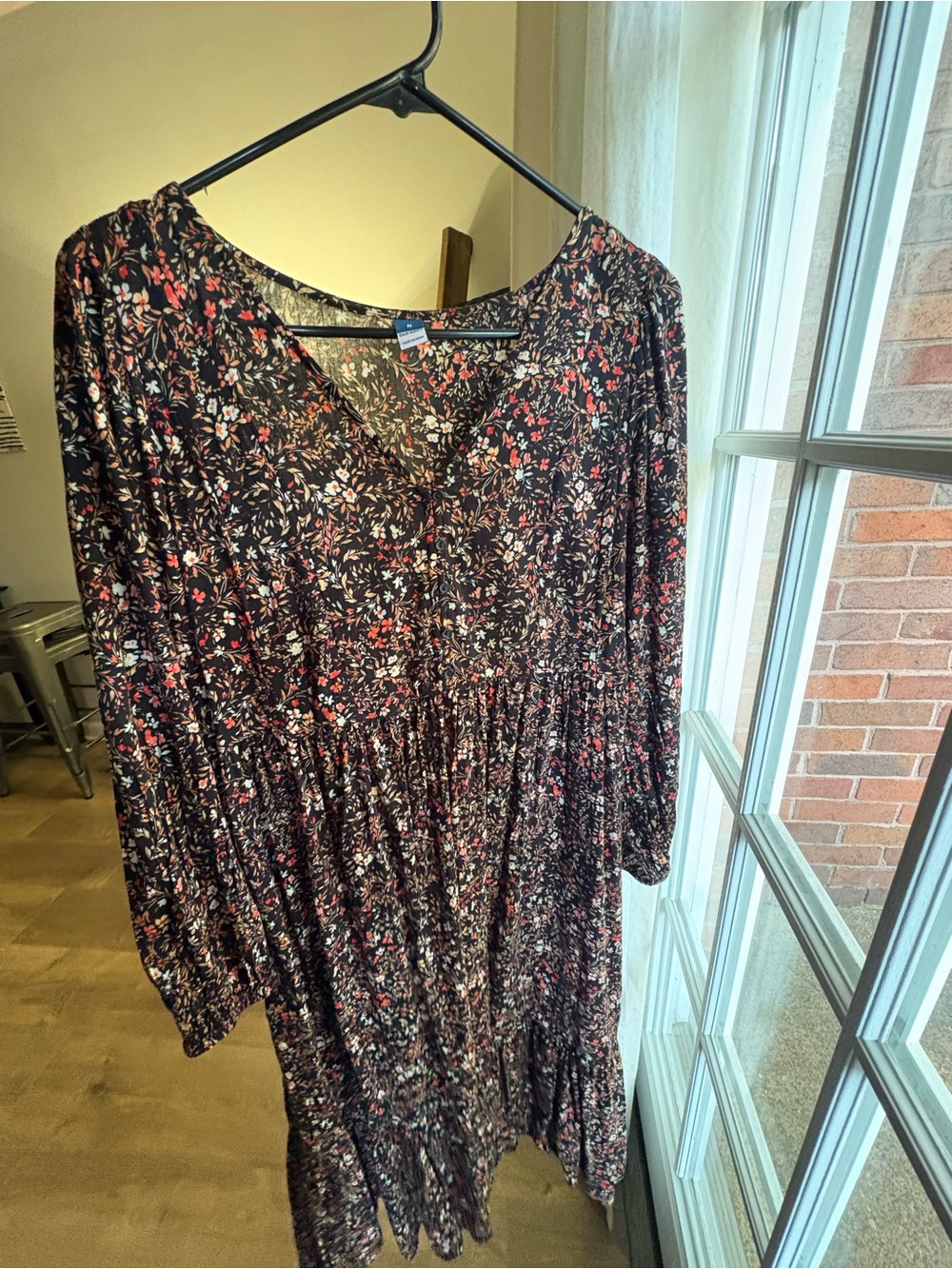 Old Navy Black Floral Maxi Dress with Pink and White Accents